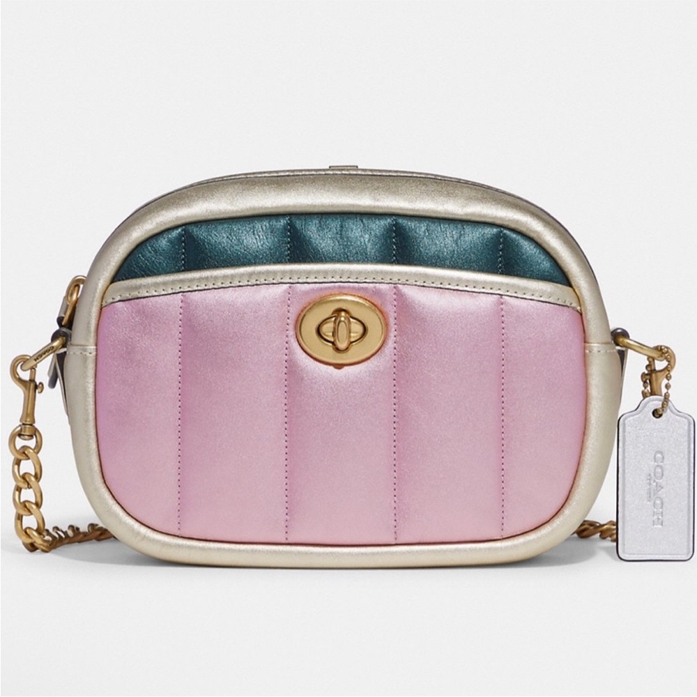 Coach Small Metallic Colorblock Quilted Leather Camera Bag